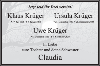 Anzeige  Uwe Krüger  Lippische Landes-Zeitung
