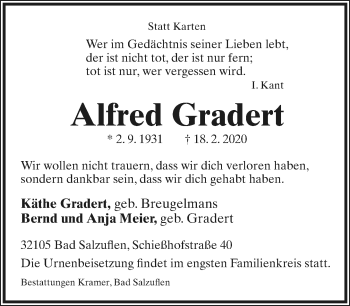 Anzeige  Alfred Gradert  Lippische Landes-Zeitung