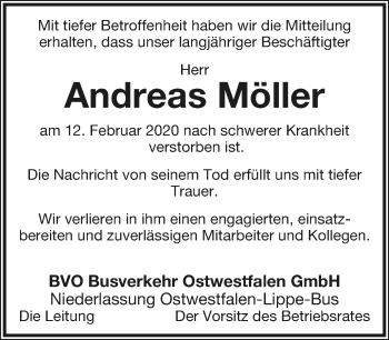 Anzeige  Andreas Möller  Lippische Landes-Zeitung