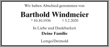 Anzeige  Barthold Windmeier  Lippische Landes-Zeitung
