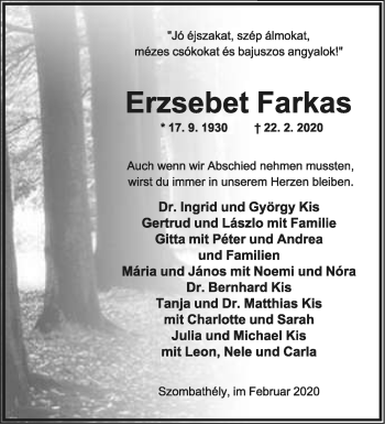 Anzeige  Erzsebet Farkas  Lippische Landes-Zeitung