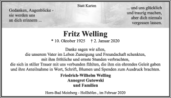 Anzeige  Fritz Welling  Lippische Landes-Zeitung