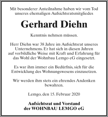 Anzeige  Gerhard Diehn  Lippische Landes-Zeitung