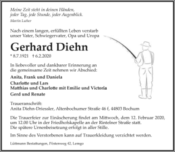 Anzeige  Gerhard Diehn  Lippische Landes-Zeitung