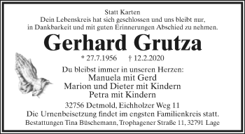Anzeige  Gerhard Grutza  Lippische Landes-Zeitung