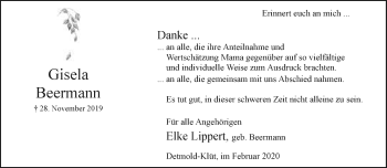 Anzeige  Gisela Beermann  Lippische Landes-Zeitung