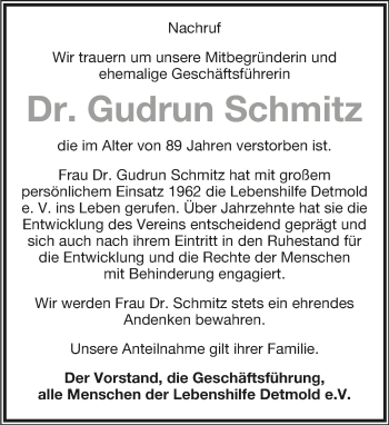 Anzeige  Gudrun Schmitz  Lippische Landes-Zeitung