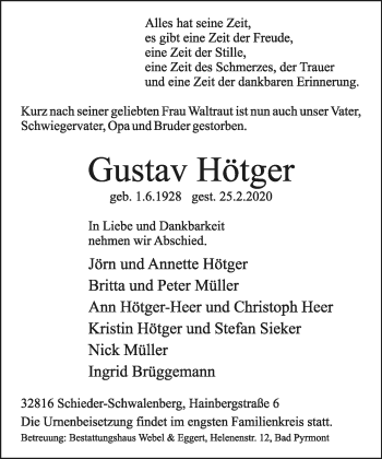 Anzeige  Gustav Hötger  Lippische Landes-Zeitung