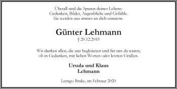 Anzeige  Günter Lehmann  Lippische Landes-Zeitung