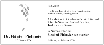 Anzeige  Günter Pielmeier  Lippische Landes-Zeitung
