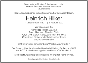 Anzeige  Heinrich Hilker  Lippische Landes-Zeitung