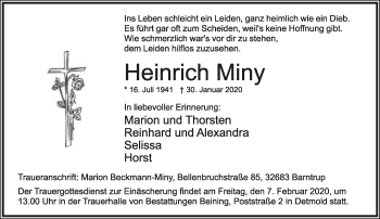 Anzeige  Heinrich Miny  Lippische Landes-Zeitung