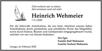 Anzeige  Heinrich Wehmeier  Lippische Landes-Zeitung