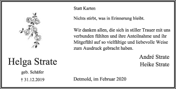 Anzeige  Helga Strate  Lippische Landes-Zeitung