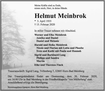 Anzeige  Helmut Meinbrok  Lippische Landes-Zeitung
