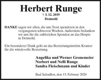Anzeige  Herbert Runge  Lippische Landes-Zeitung