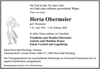 Anzeige  Herta Obermeier  Lippische Landes-Zeitung
