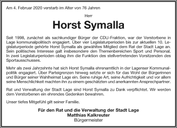 Anzeige  Horst Symalla  Lippische Landes-Zeitung