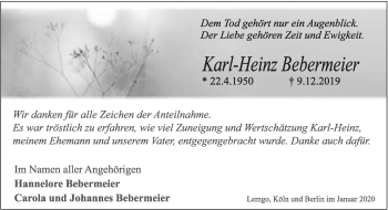 Anzeige  Karl-Heinz Bebermeier  Lippische Landes-Zeitung