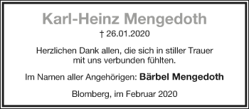 Anzeige  Karl-Heinz Mengedoth  Lippische Landes-Zeitung