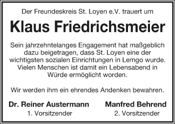 Anzeige  Klaus Friedrichsmeier  Lippische Landes-Zeitung