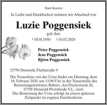 Anzeige  Luzie Poggensiek  Lippische Landes-Zeitung