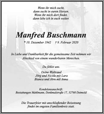 Anzeige  Manfred Buschmann  Lippische Landes-Zeitung