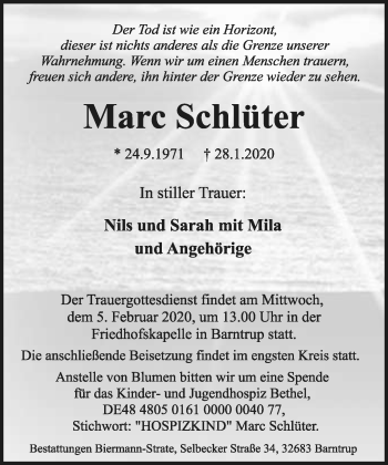Anzeige  Marc Schlüter  Lippische Landes-Zeitung