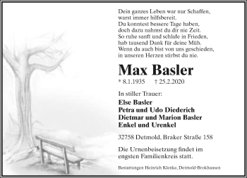 Anzeige  Max Basler  Lippische Landes-Zeitung