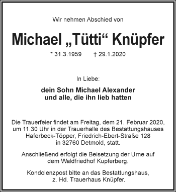 Anzeige  Michael Knüpfer  Lippische Landes-Zeitung