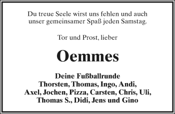 Anzeige  Hartmut Oevermann  Lippische Landes-Zeitung