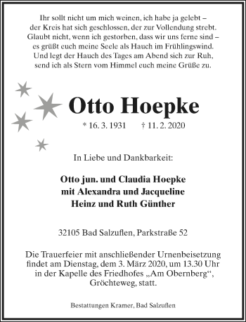 Anzeige  Otto Hoepke  Lippische Landes-Zeitung