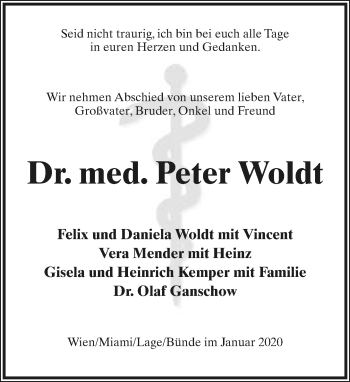 Anzeige  Peter Woldt  Lippische Landes-Zeitung