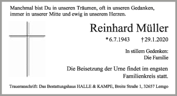 Anzeige  Reinhard Müller  Lippische Landes-Zeitung
