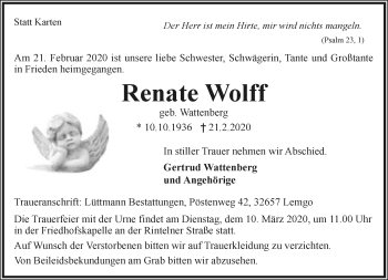 Anzeige  Renate Wolff  Lippische Landes-Zeitung