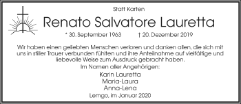 Anzeige  Renato Salvatore Lauretta  Lippische Landes-Zeitung