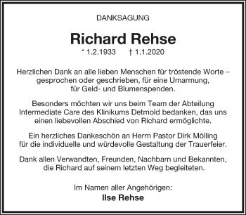 Anzeige  Richard Rehse  Lippische Landes-Zeitung