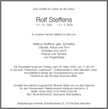 Anzeige  Rolf Steffens  Lippische Landes-Zeitung