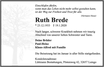 Anzeige  Ruth Brede  Lippische Landes-Zeitung