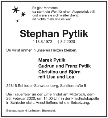 Anzeige  Stephan Pytlik  Lippische Landes-Zeitung