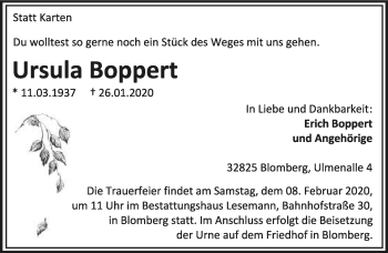 Anzeige  Ursula Boppert  Lippische Landes-Zeitung