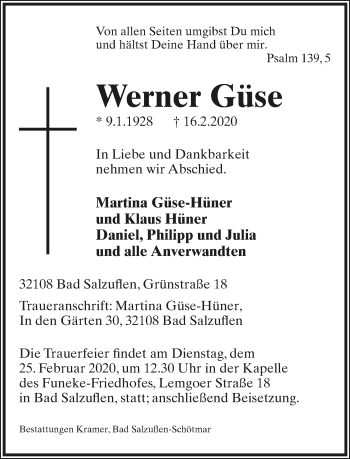 Anzeige  Werner Güse  Lippische Landes-Zeitung