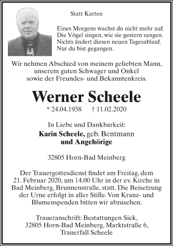Anzeige  Werner Scheele  Lippische Landes-Zeitung