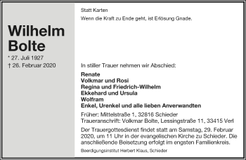 Anzeige  Wilhelm Bolte  Lippische Landes-Zeitung
