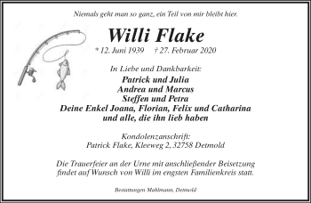 Anzeige  Willi Flake  Lippische Landes-Zeitung