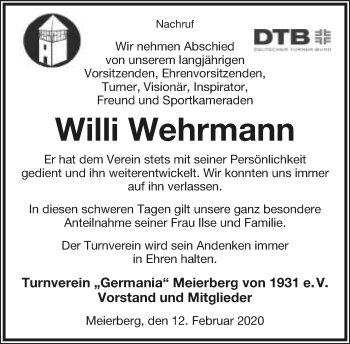 Anzeige  Willi Wehrmann  Lippische Landes-Zeitung