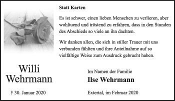 Anzeige  Willi Wehrmann  Lippische Landes-Zeitung