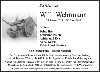 Anzeige  Willi Wehrmann  Lippische Landes-Zeitung