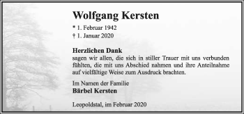 Anzeige  Wolfgang Kersten  Lippische Landes-Zeitung