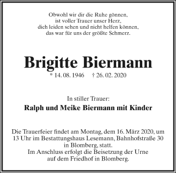 Anzeige  Brigitte Biermann  Lippische Landes-Zeitung